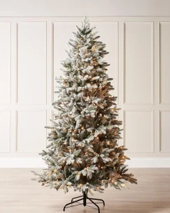 WeRChristmas Snow Flocked Christmas Trees|Pre Lit Christmas Trees^Pre-Lit Slim Snow Flocked Christmas Tree, 7 Ft