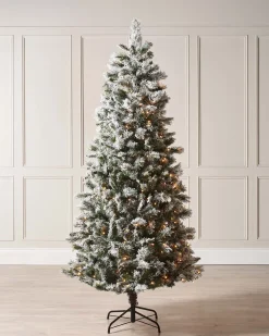 WeRChristmas Premium Christmas Trees|Snow Flocked Christmas Trees^Pre-Lit Slim Snow Flocked Spruce Christmas Tree, 10 Ft