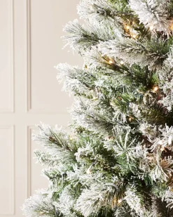 WeRChristmas Premium Christmas Trees|Snow Flocked Christmas Trees^Pre-Lit Slim Snow Flocked Spruce Christmas Tree, 10 Ft
