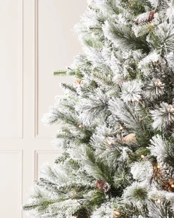 WeRChristmas Snow Flocked Christmas Trees|Pre Lit Christmas Trees^Pre-Lit Snow Flocked Mixed Pine Christmas Tree, 7 Ft