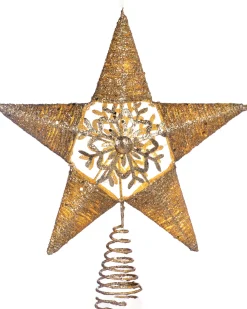 WeRChristmas Tree Toppers^Pre-Lit Snowflake Christmas Tree Topper, Gold, 31 Cm
