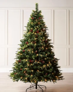 WeRChristmas Pre Lit Christmas Trees^Pre-Lit Victorian Mixed Tip Berries & Pinecones Christmas Tree, 7 Ft