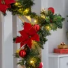 WeRChristmas Decorated Garlands|Pre Lit Garlands^Pre-Lit Warm White Decorated Garland, Red/Gold, 9 Ft