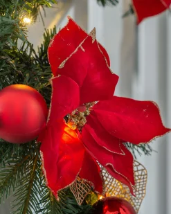 WeRChristmas Decorated Garlands|Pre Lit Garlands^Pre-Lit Warm White Decorated Garland, Red/Gold, 9 Ft