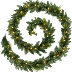 WeRChristmas Plain Garlands|Pre Lit Garlands^Pre-Lit Warm White LEDs Garland, 9 Ft