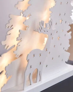 WeRChristmas Table Decorations^Pre-Lit Wooden Reindeer Scene, 46 Cm