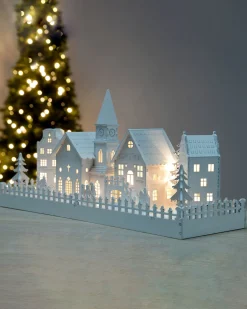 WeRChristmas Table Decorations^Pre-Lit Wooden Village Church Scene, 45 Cm