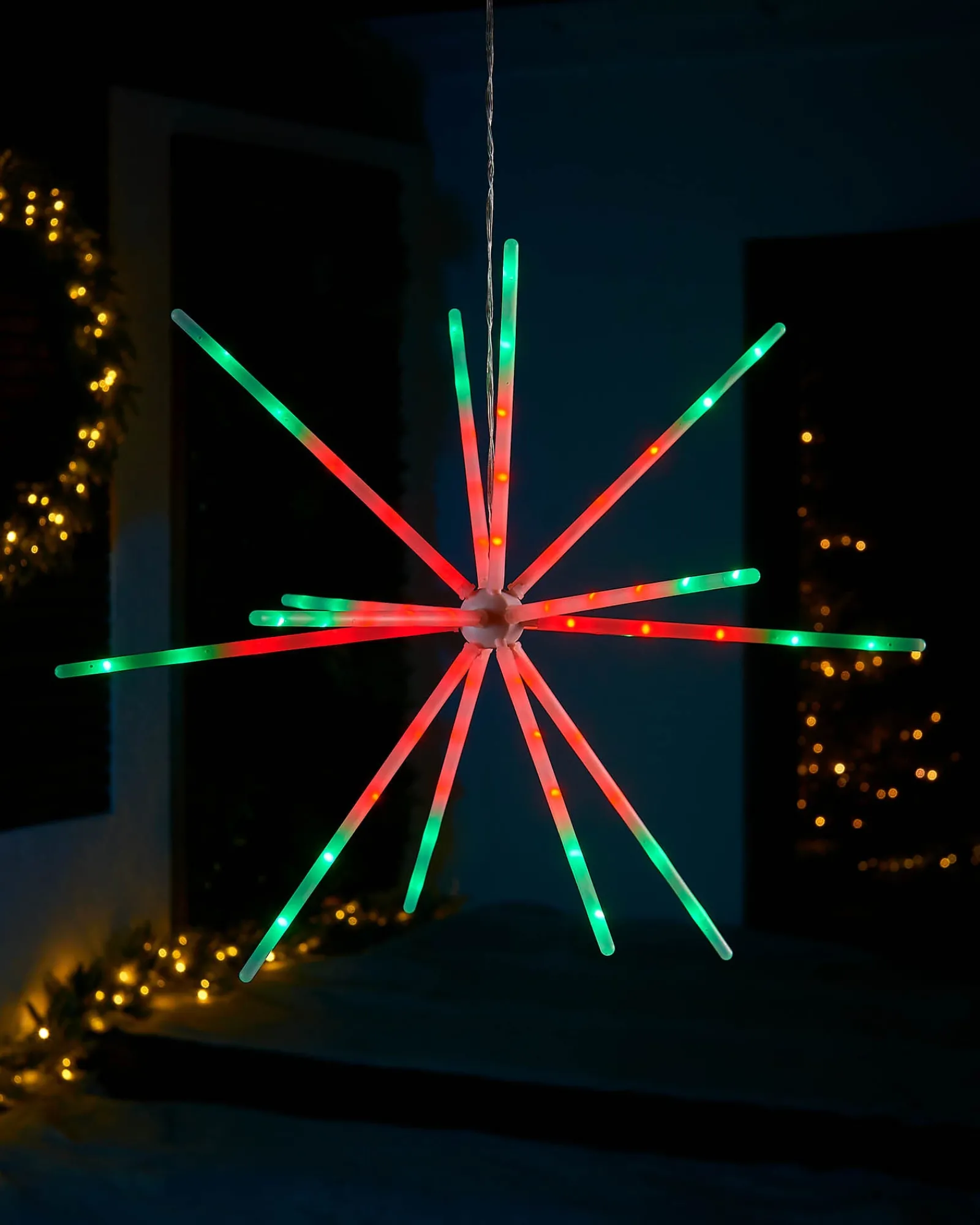 WeRChristmas Festive Star, Snowflake & Sign Lights^RGB LED Hanging Starburst Decoration, 56 Cm