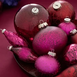 WeRChristmas Glass Baubles^Ruby Glass Baubles, 3 Pack, 13 Cm