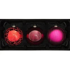 WeRChristmas Glass Baubles^Ruby Glass Baubles, 3 Pack, 13 Cm