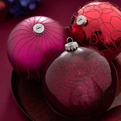 WeRChristmas Glass Baubles^Ruby Glass Baubles, 3 Pack, 13 Cm