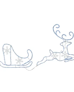 WeRChristmas Outdoor Lighted Reindeer^Santa Sleigh With Reindeer Rope Light Silhouette, 60 Cm