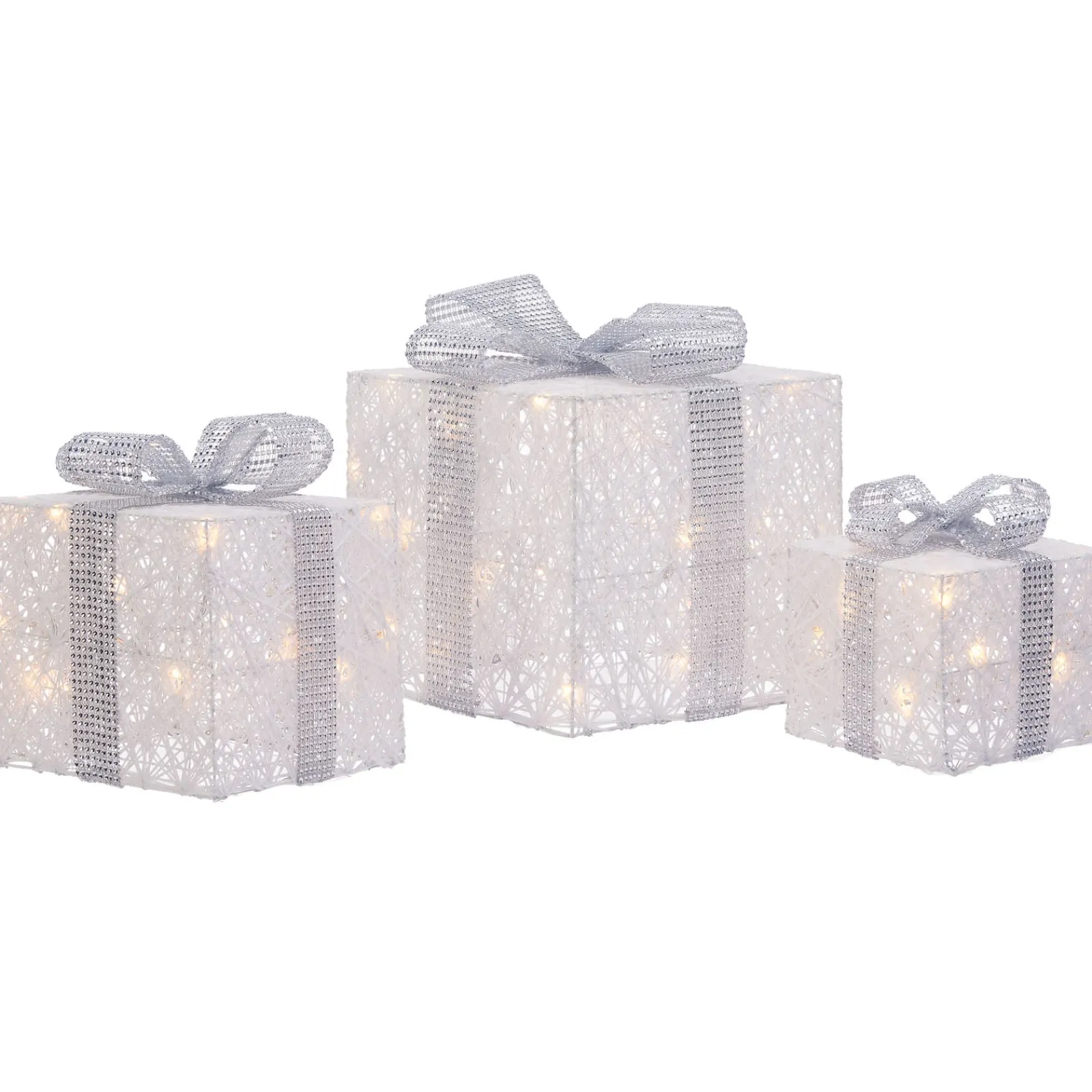 WeRChristmas Table Decorations^Set Of 3 Pre-Lit Gift Boxes, White, 25 Cm