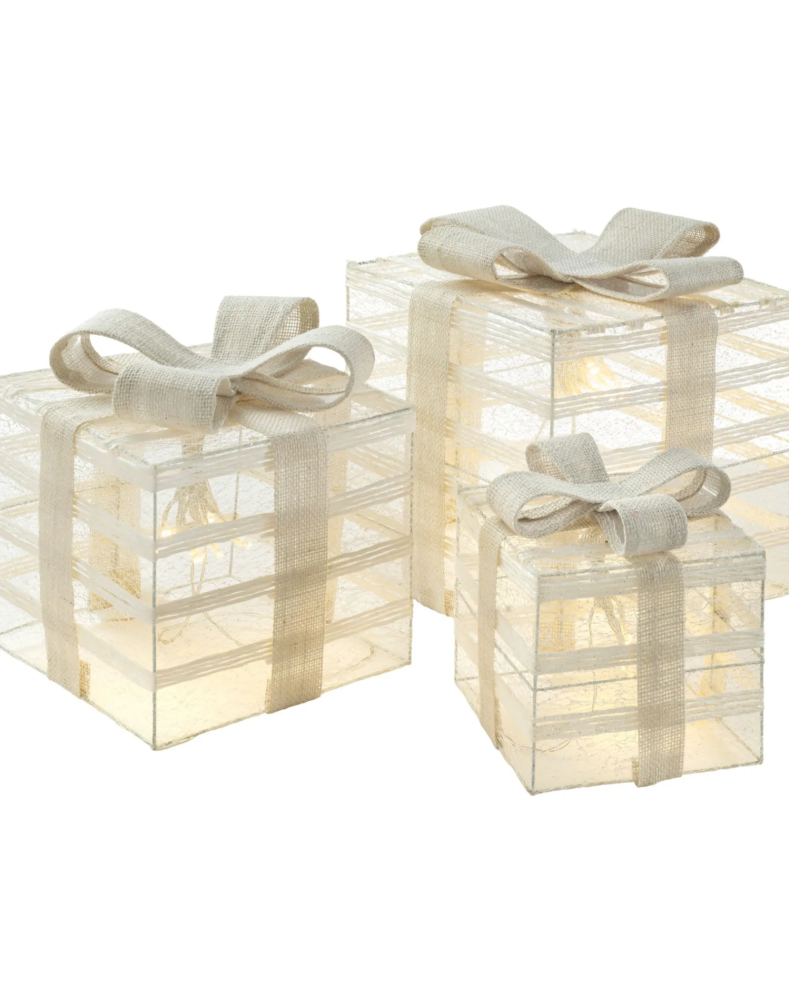 WeRChristmas Table Decorations^Set Of 3 Pre-Lit Paper String And Gauze Gift Boxes, 26 Cm