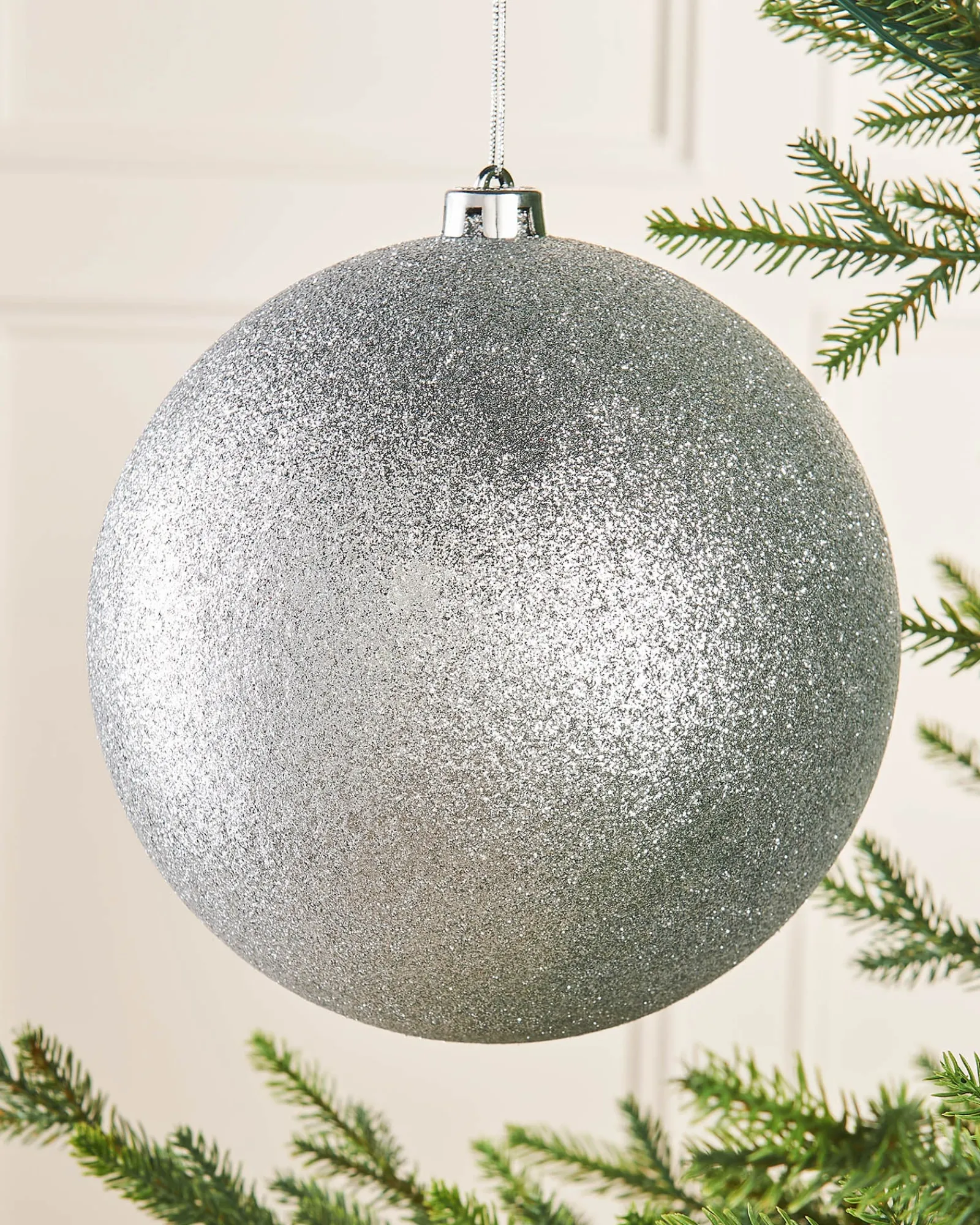 WeRChristmas Oversized Baubles|Shatterproof Baubles^Silver Large Glitter Shatterproof Bauble, 20 Cm