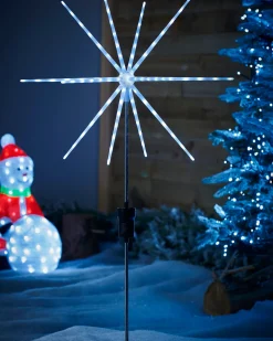 WeRChristmas Festive Star, Snowflake & Sign Lights|Pathway Lights^Starburst Pathway Stake Light, Ice White, 98 Cm