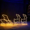 WeRChristmas Outdoor Lighted Reindeer^Twin Reindeers With Santa Sleigh Neon Rope Light Silhouette, 2.6 M