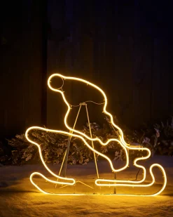 WeRChristmas Outdoor Lighted Reindeer^Twin Reindeers With Santa Sleigh Neon Rope Light Silhouette, 2.6 M