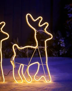 WeRChristmas Outdoor Lighted Reindeer^Twin Reindeers With Santa Sleigh Neon Rope Light Silhouette, 2.6 M