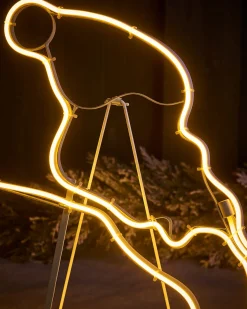 WeRChristmas Outdoor Lighted Reindeer^Twin Reindeers With Santa Sleigh Neon Rope Light Silhouette, 2.6 M