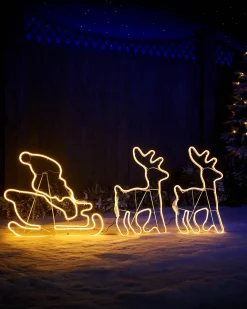 WeRChristmas Outdoor Lighted Reindeer^Twin Reindeers With Santa Sleigh Neon Rope Light Silhouette, 2.6 M