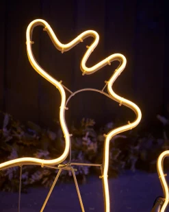 WeRChristmas Outdoor Lighted Reindeer^Twin Reindeers With Santa Sleigh Neon Rope Light Silhouette, 2.6 M