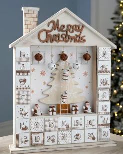 WeRChristmas Novelty|Table Decorations^Wooden House Advent Calendar Christmas Decoration, 37cm, Beige